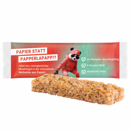 Müsliriegel Multikorn Apfel, recycelfähigem Papier weiß