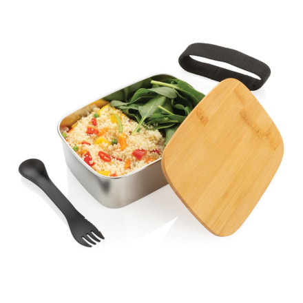 Stainless Steel Lunchbox mit Bambus-Deckel und Göffel | 0,9 l