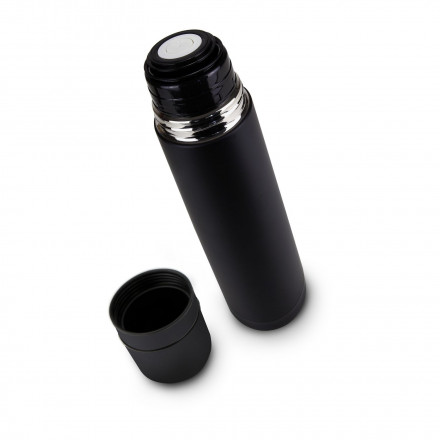 ROMINOX® Isolierkanne Cup in Cup - mit 2 Deckeln - Schwarz matt