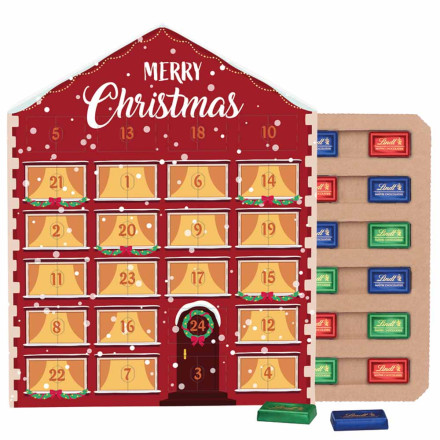 Täfelchen Adventskalender Haus ECO Papierblister Lindt Schokotäfelchen