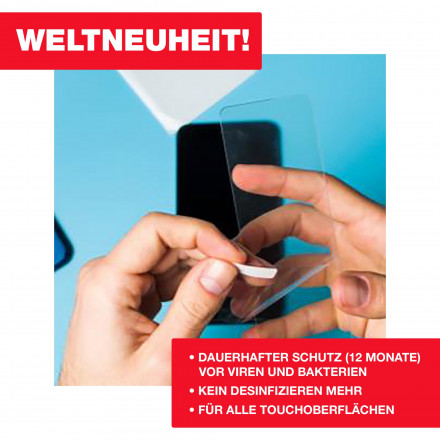 Virusstop Antikeimfolie Touchscreen bis zu 12 Monate 99% virenfrei